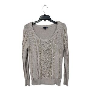 GAP | Delta‎ Sequin Gray Cable Knit Sweater Long Sleeve Round Neck M